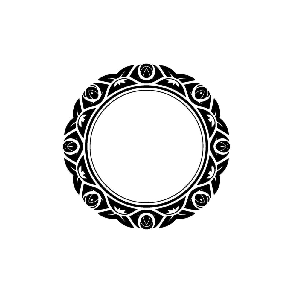 Intricate Tribal Circle Frame, Black White vector