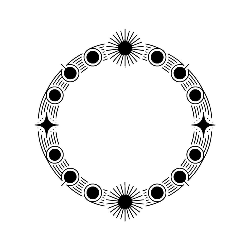Celestial Circle Minimalist Starburst Frame - Geometric vector