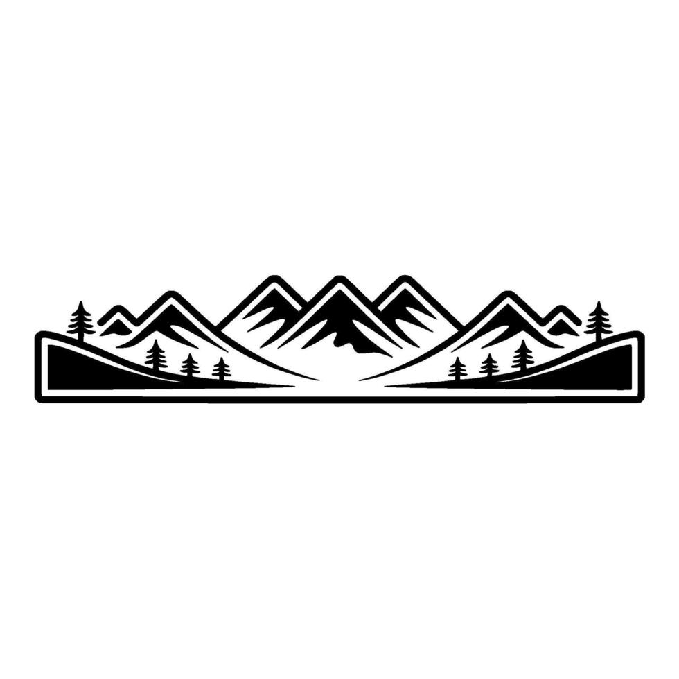 Mountain Silhouette Emblem, Rustic Wilderness Illustration, Pine vector