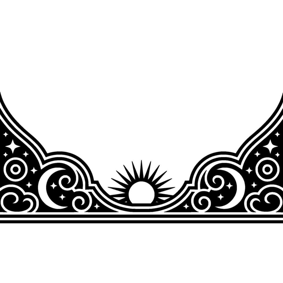 Ornate Black White Border, Celestial Sunrise Motif vector
