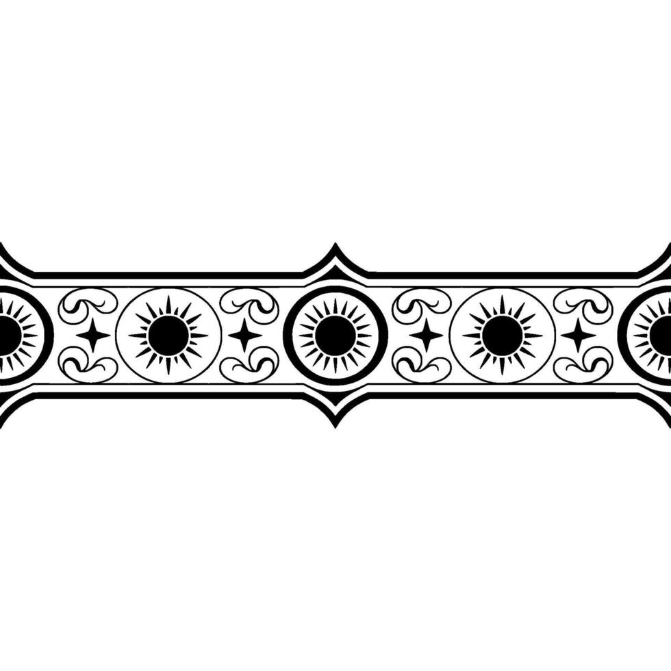 Ornate Black and White Sun Border, Vintage Decorative Element vector
