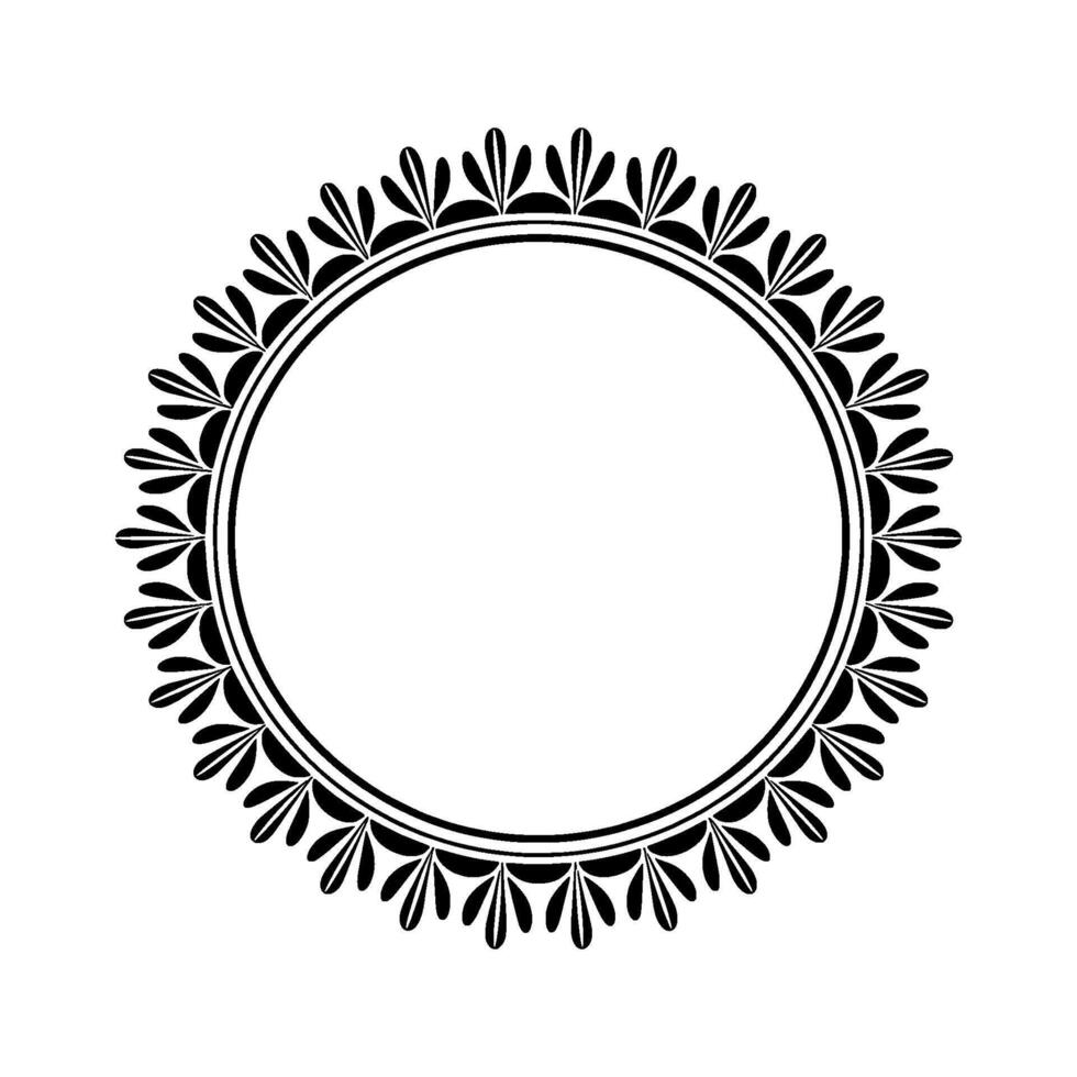 Elegant Botanical Circle Frame, Vintage Style, Contour vector