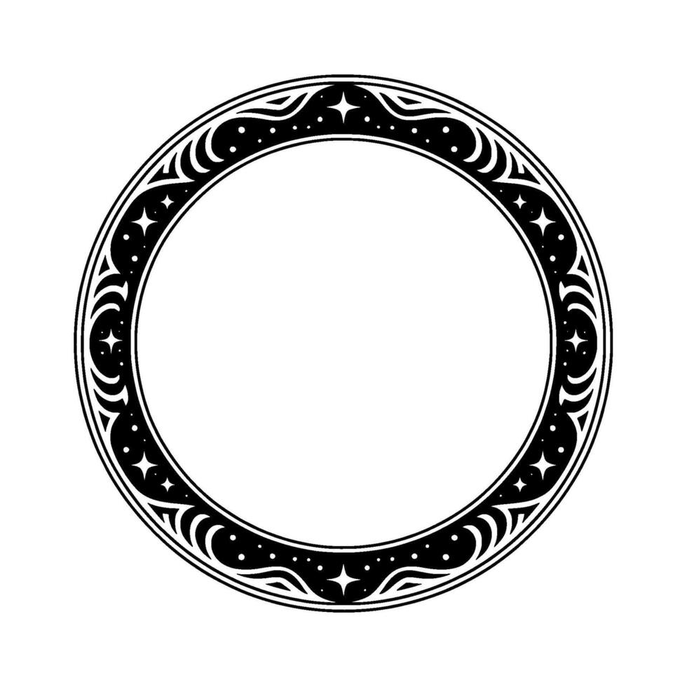 Celestial Circle Intricate Black Ornamentation, Ethereal Glow vector