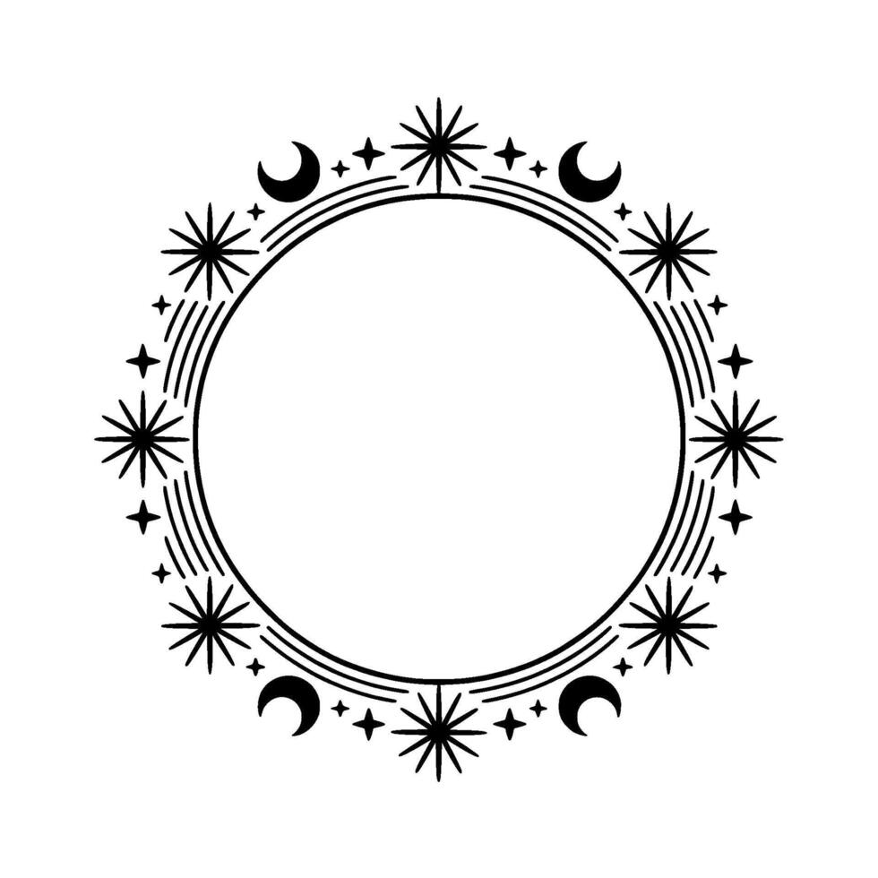 Celestial Circle Frame, Mystical Night vector