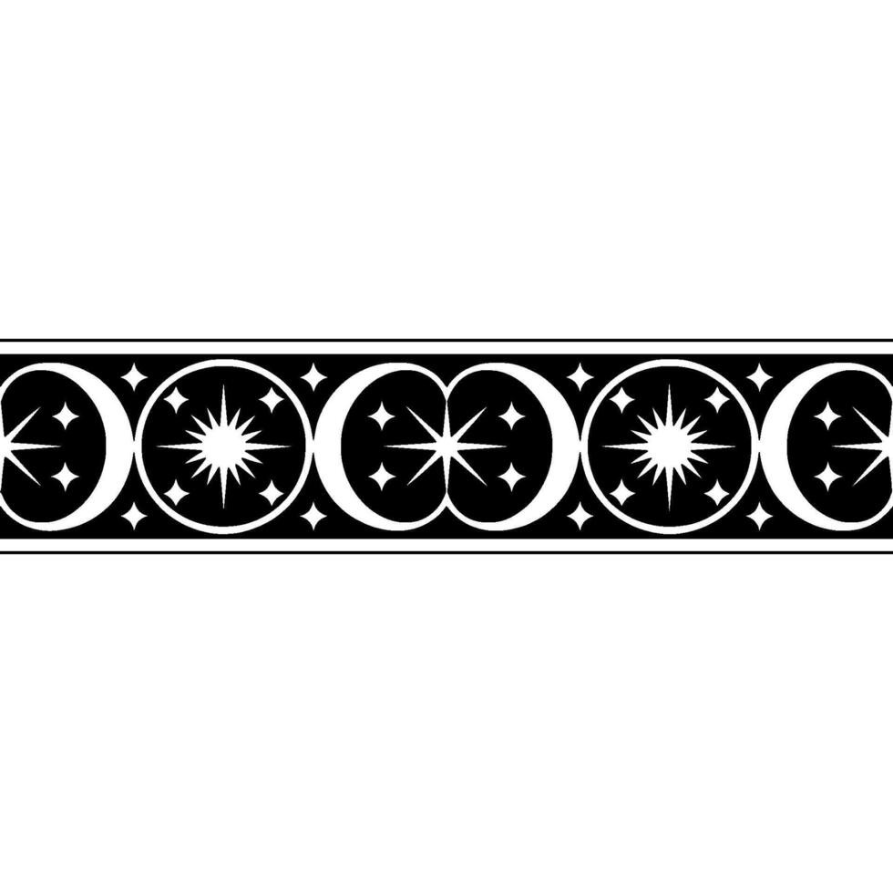 Celestial Border Stylized Moon Star Motif, Decorative vector