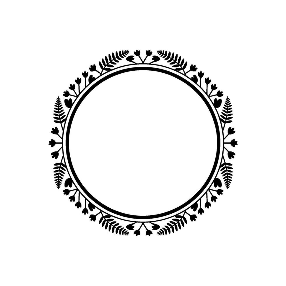 Elegant Botanical Circle Frame, Minimalist, Outline vector