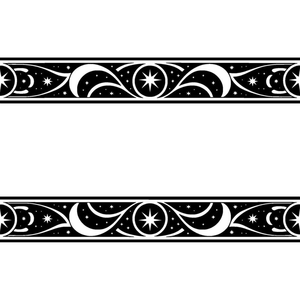 Celestial Border Moon, Stars, and Ornamental vector