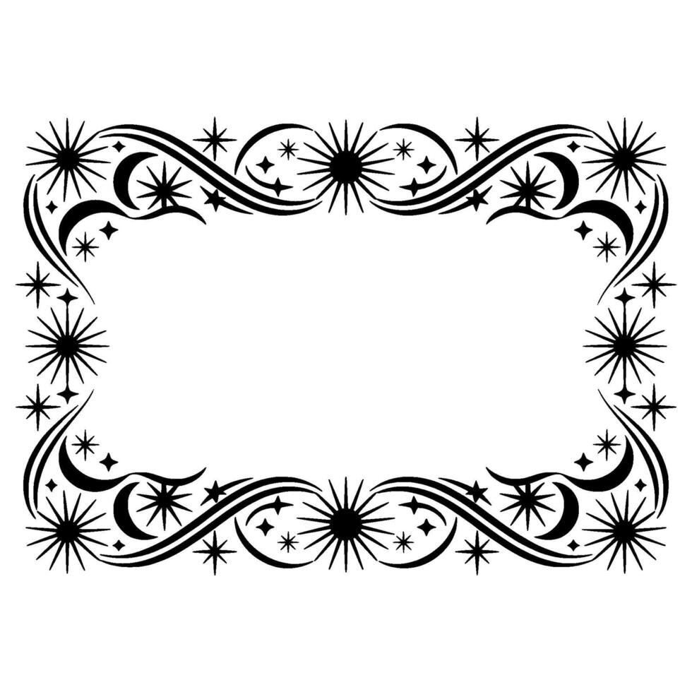 Celestial Border Stylized Stars and Crescent Moon Frame vector
