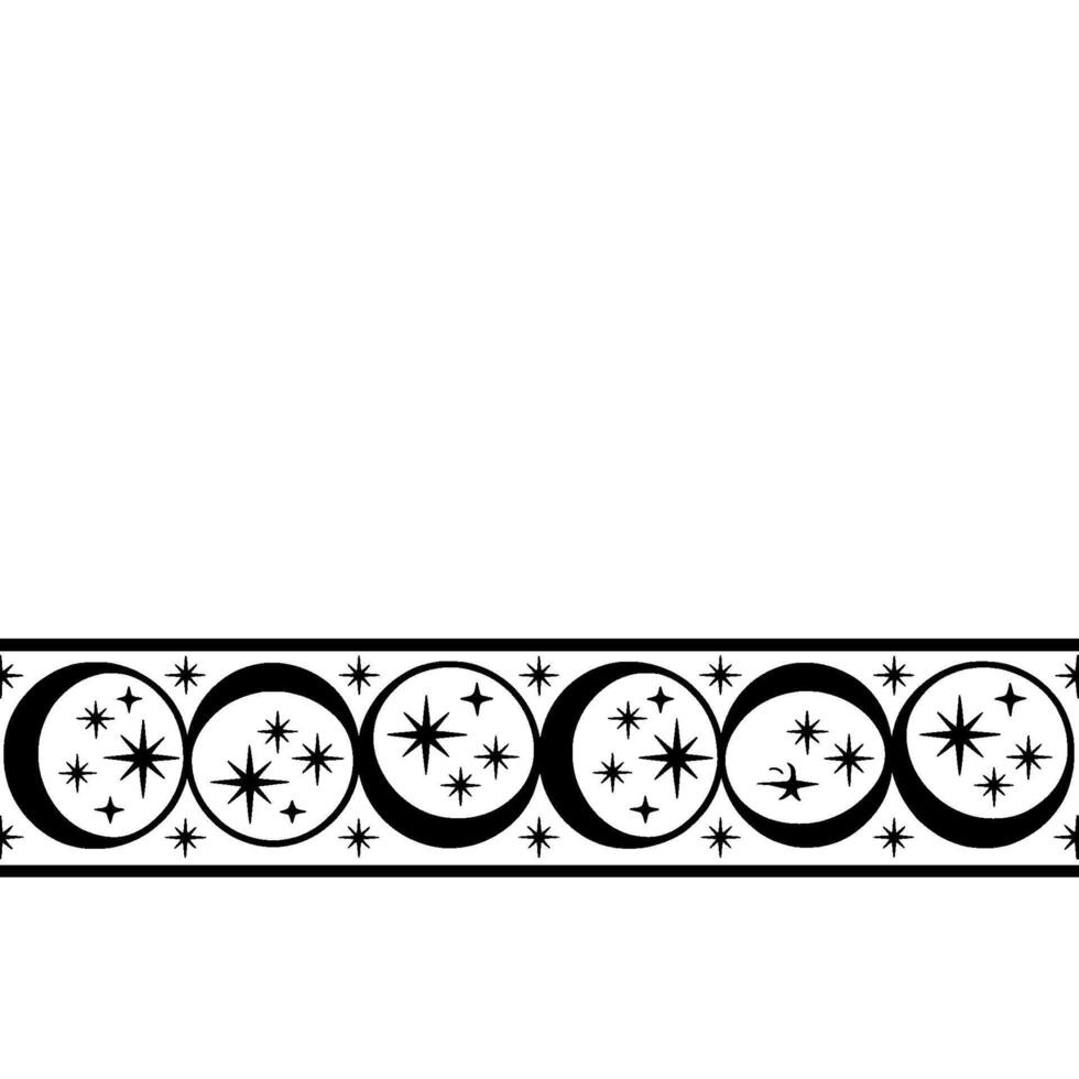 Celestial Border Vintage Moon Star Motif, Circular vector