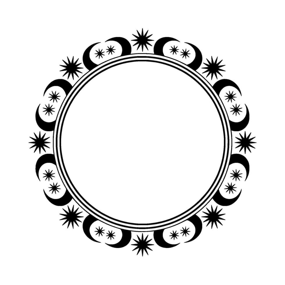 Celestial Circle Lunar Phases Starry Border, Moon vector