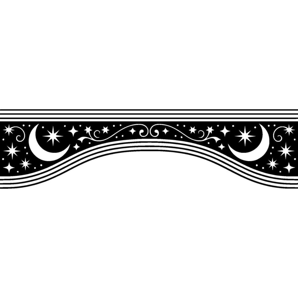 Celestial Border Vintage Moon Star Ornamentation, Swirls vector