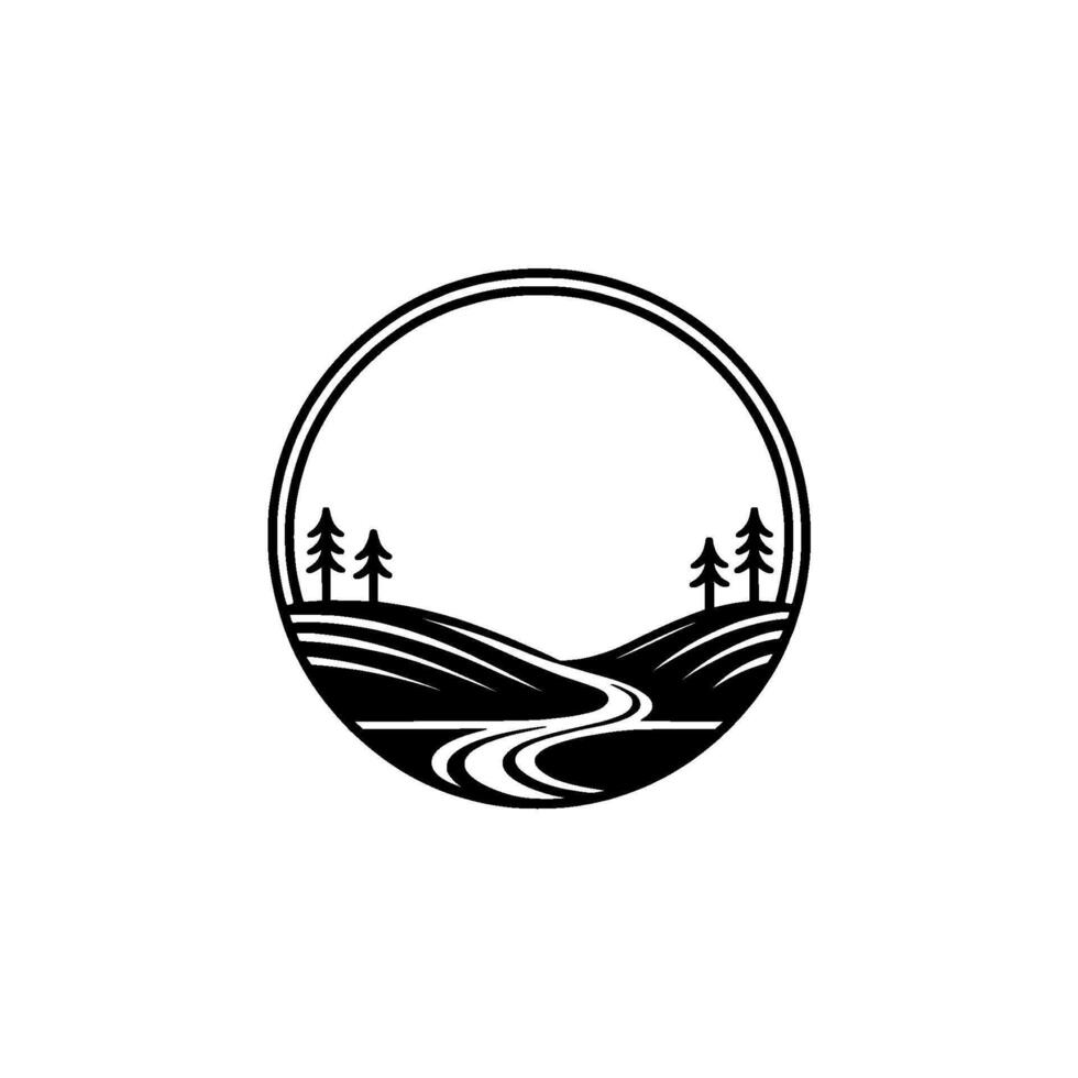 Serene Wilderness Emblem Mountain Vista Silhouette vector