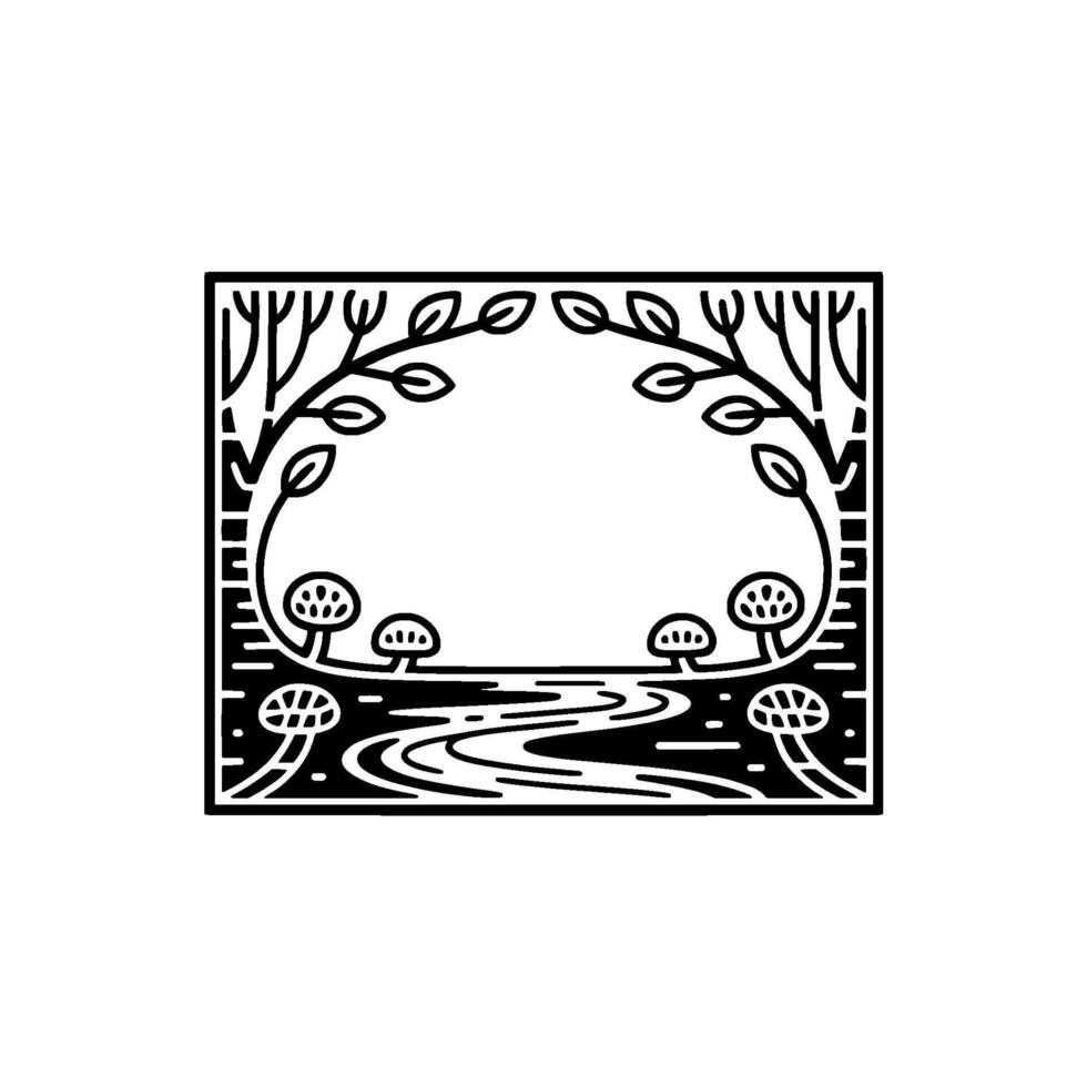 Stylized Forest Landscape, Minimalist Frame vector