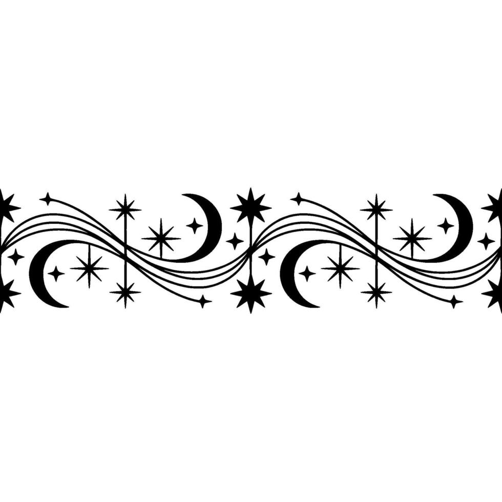 Celestial Swirl Moon Star Decorative Border vector