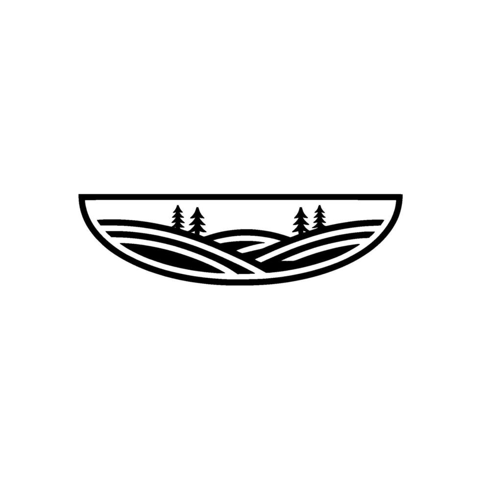 Minimalist Landscape Silhouette, Tranquil Wilderness Emblem vector