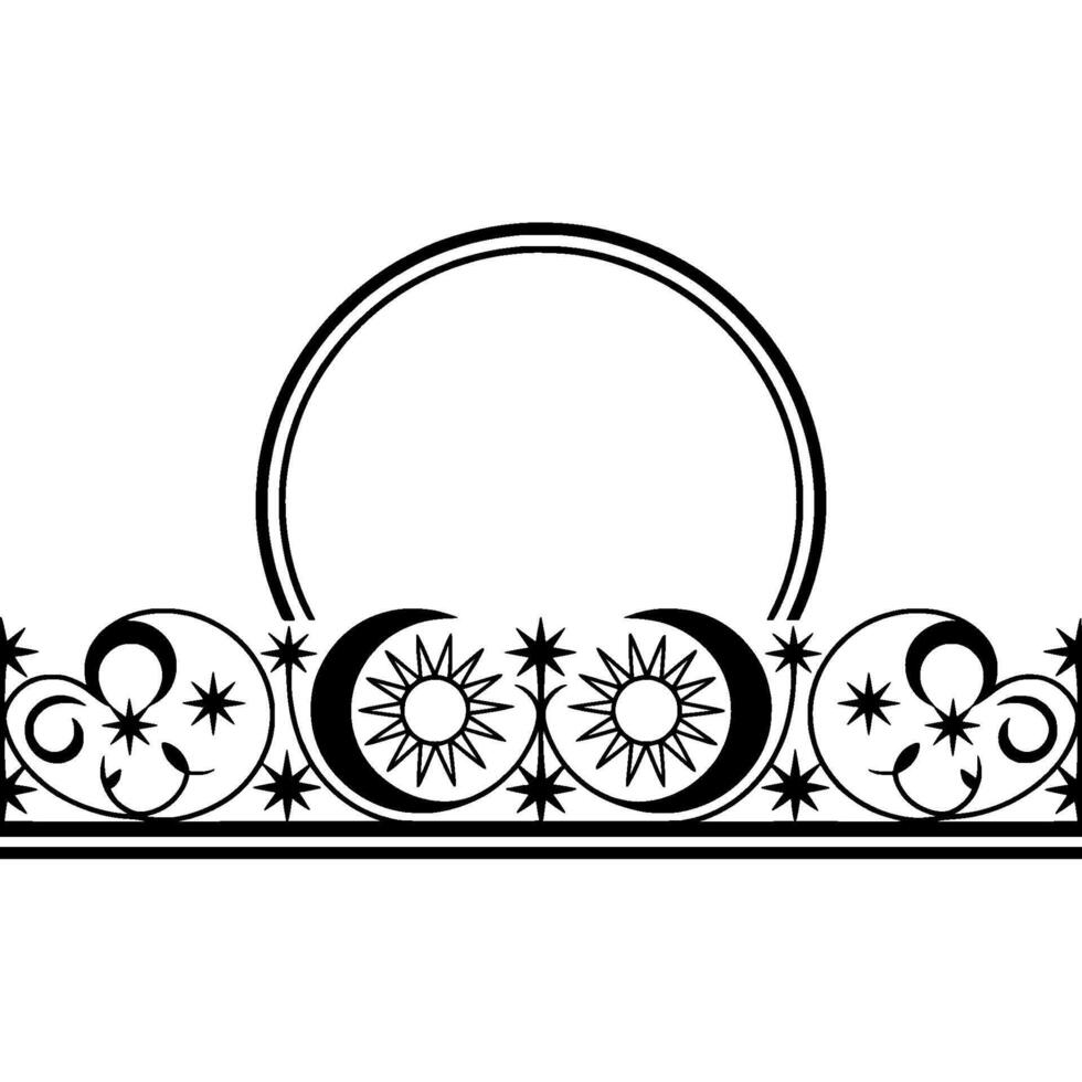Celestial Border Vintage Moon Star Ornamentation, Symmetrical vector