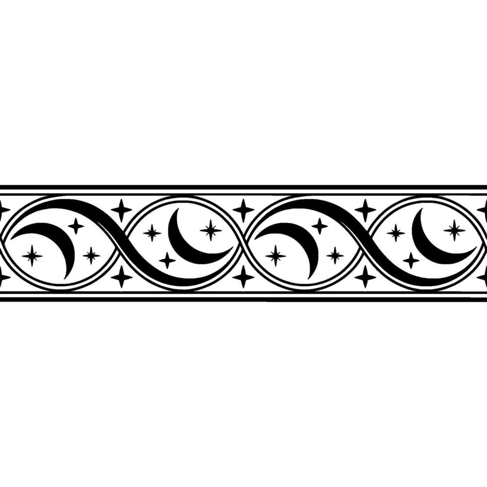Intricate Black White Border, Celestial Swirls, Medieval vector