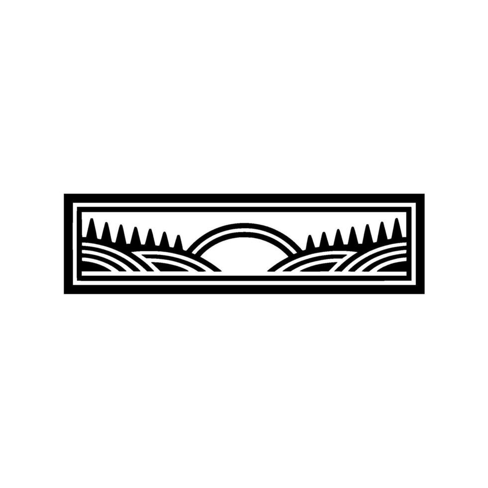 Minimalist Landscape Silhouette, Serene Horizon, Bridge vector