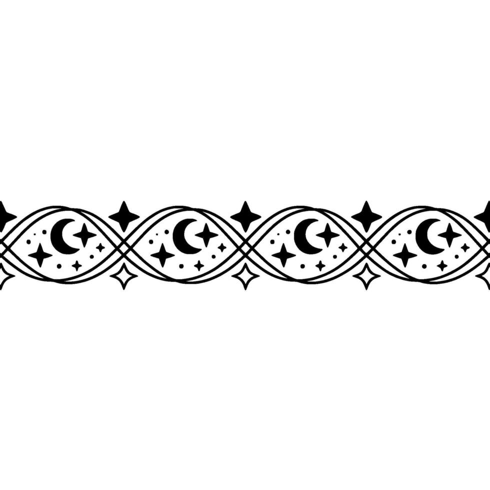 Celestial Border Intricate Crescent Moon and Star vector