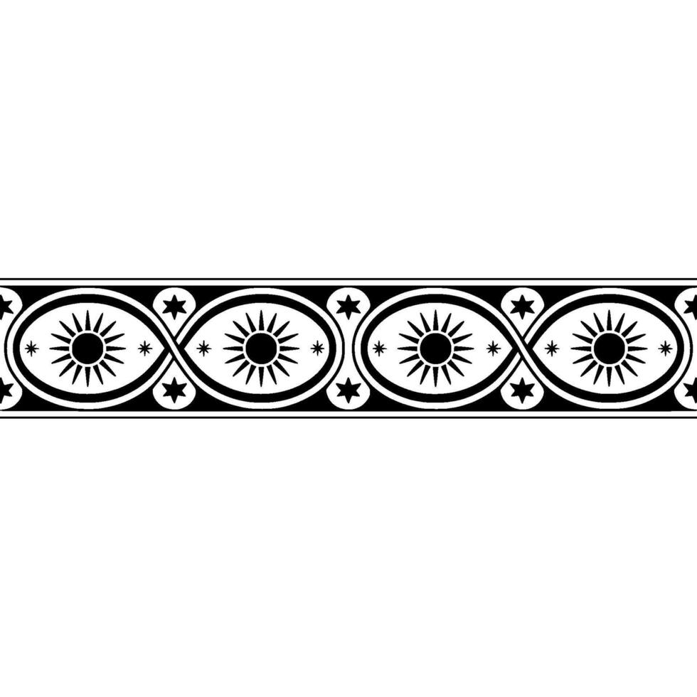 Stylized Sun Border, Geometric Ornamentation, Vintage vector