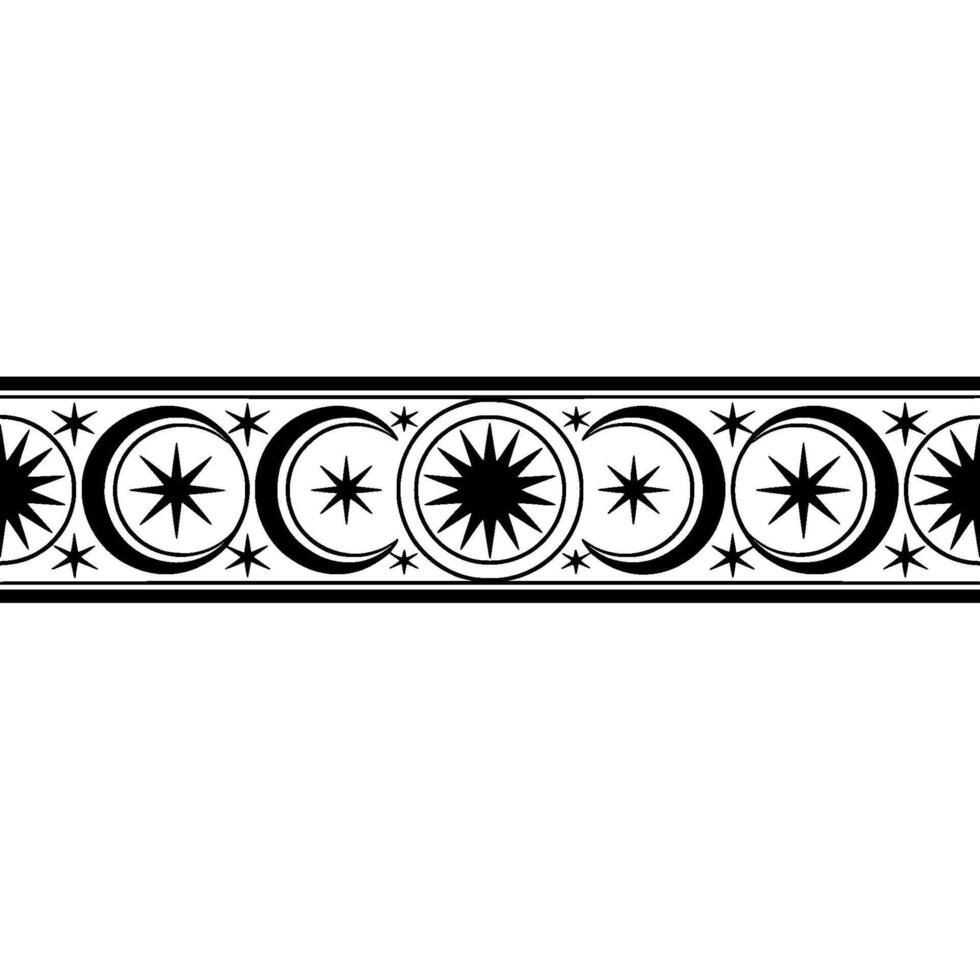 Celestial Border Stylized Moon Star, Ornamental vector