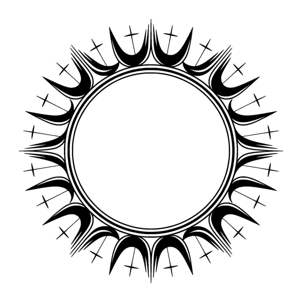 Stylized Crescent Moon Frame, Tribal Ornamentation, Minimalist vector