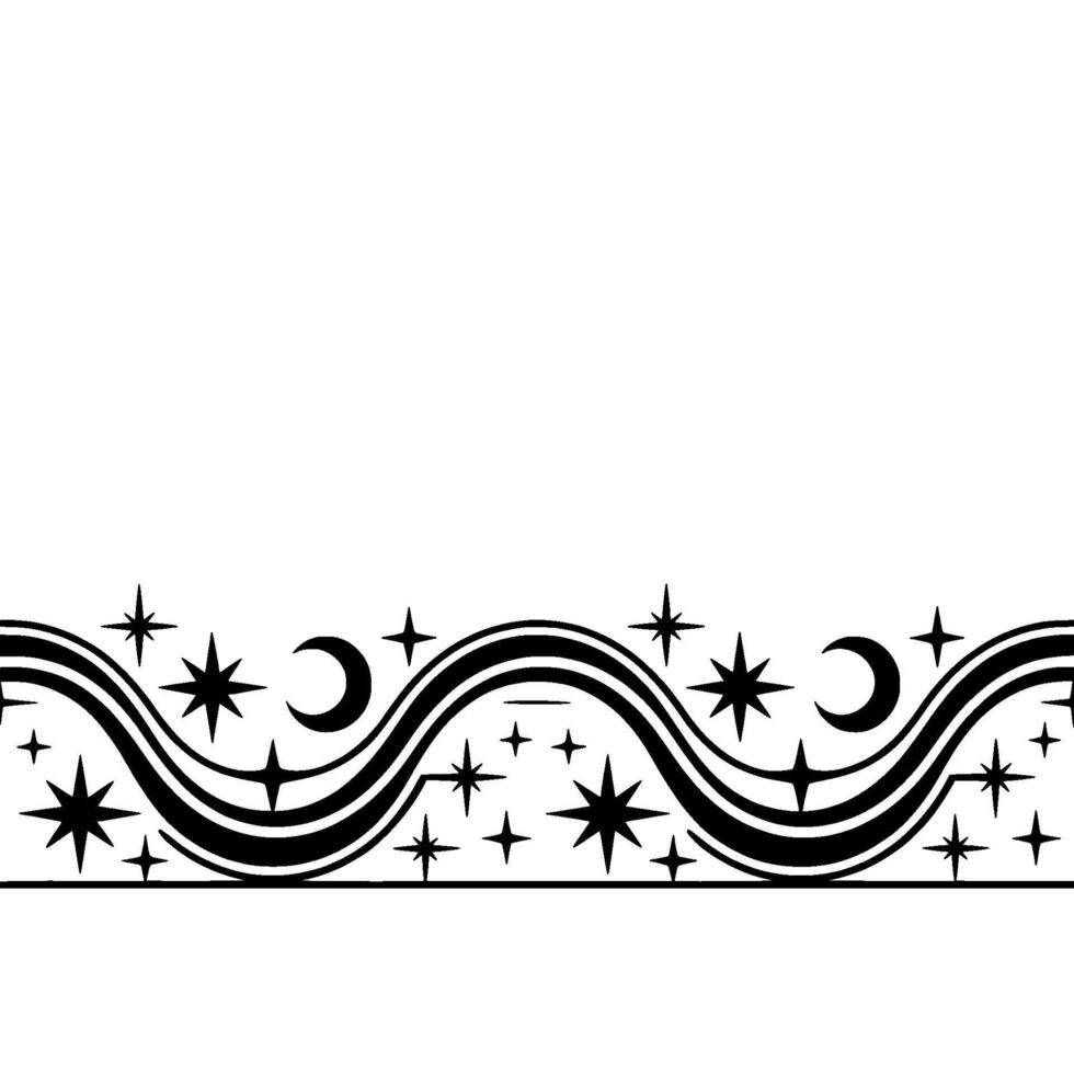 Celestial Wave Border, Night Sky Motif, Stars vector