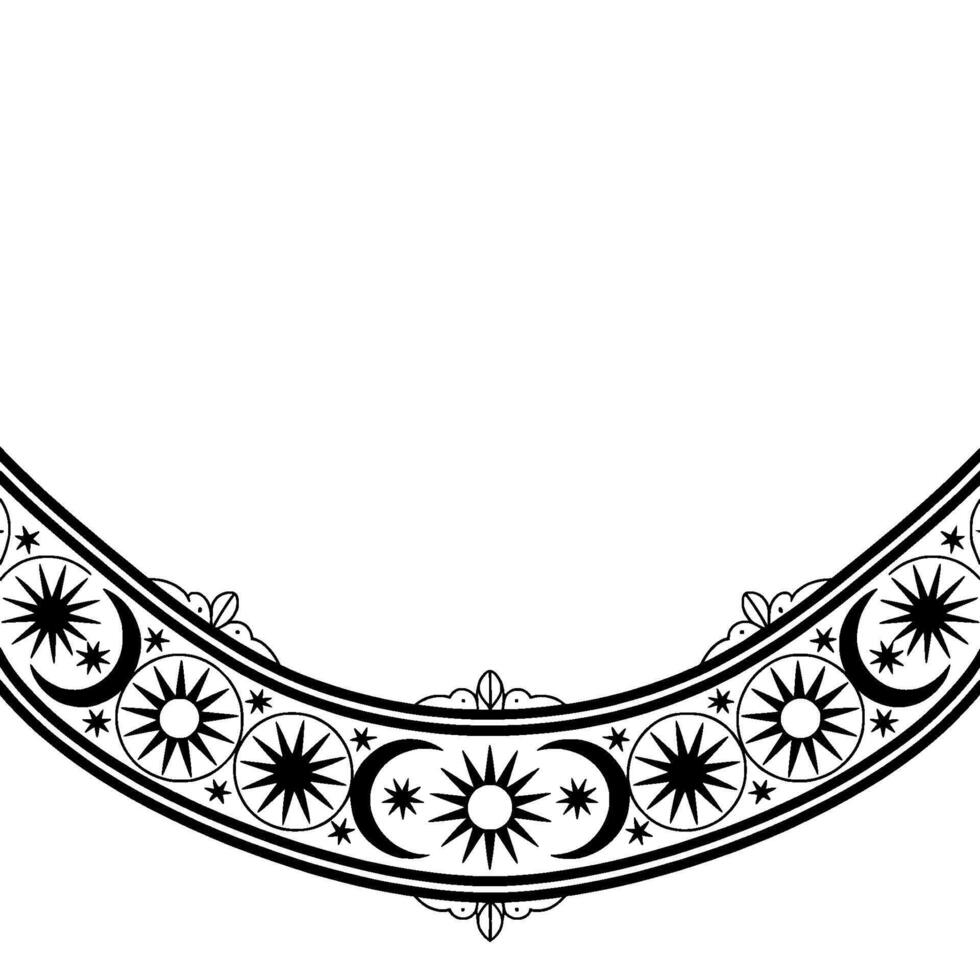 Celestial Crescent Border, Vintage Illustration, Mystical vector