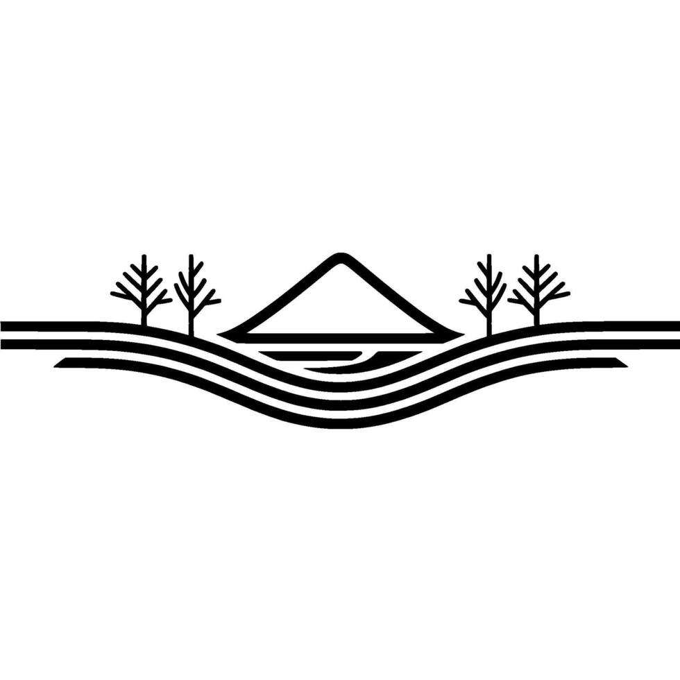 Minimalist Landscape Emblem, Tranquil Horizon, Silhouette vector