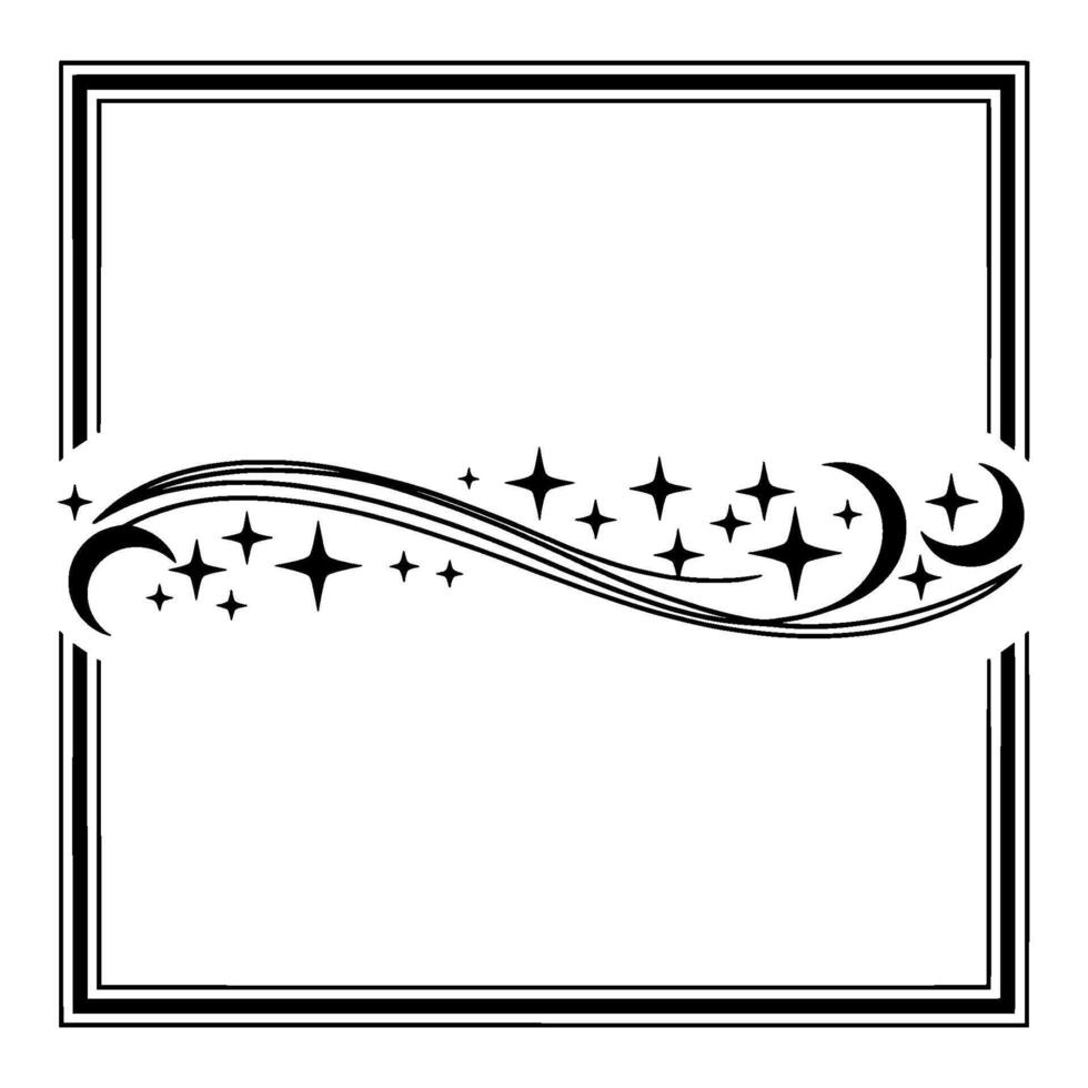 Celestial Swirl Elegant Border with Stars and Crescent Moons vector