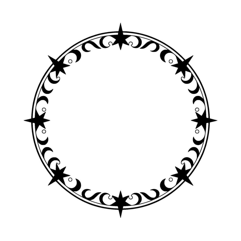 Celestial Circle Vintage Ornament, Lunar Motif, Symbolic Border, Decorative vector