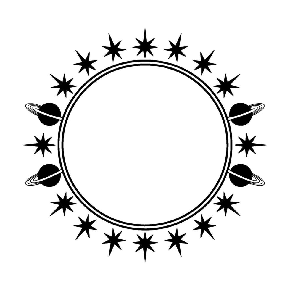 Celestial Circle Retro Space Frame, Minimalist, Planets vector