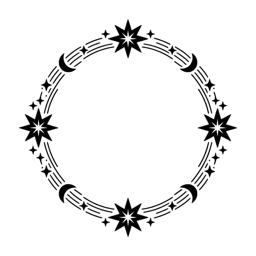 Celestial Circle Lunar Star Ornamentation, Minimalist vector