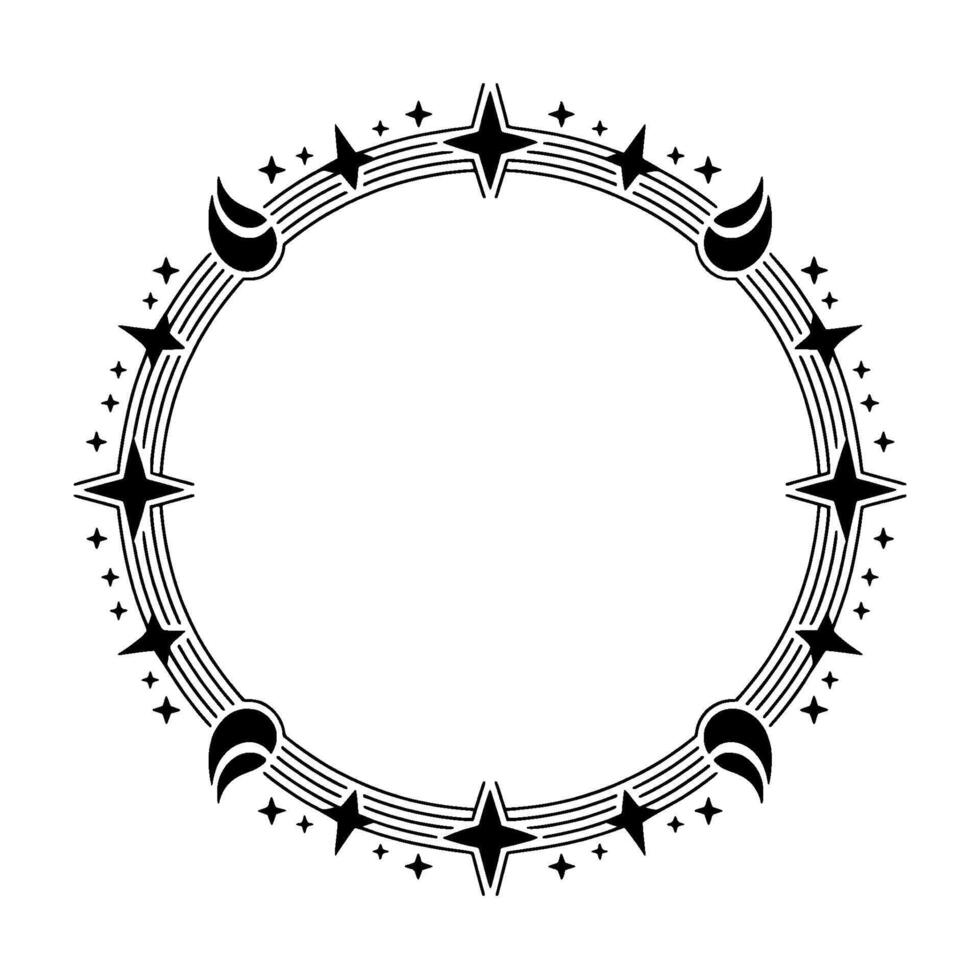Celestial Circle Minimalist Moon Star Frame vector