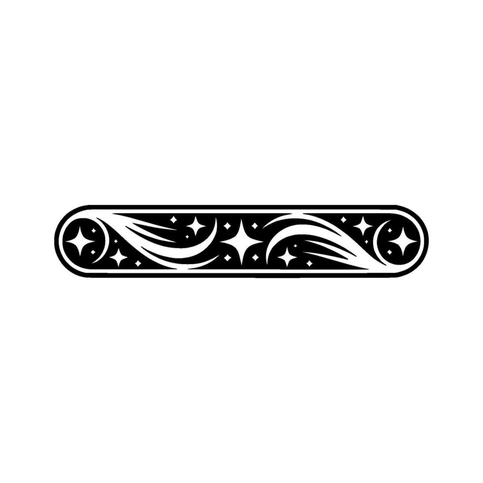 Celestial Scroll Ornate Black White with Starbursts, Ornament vector