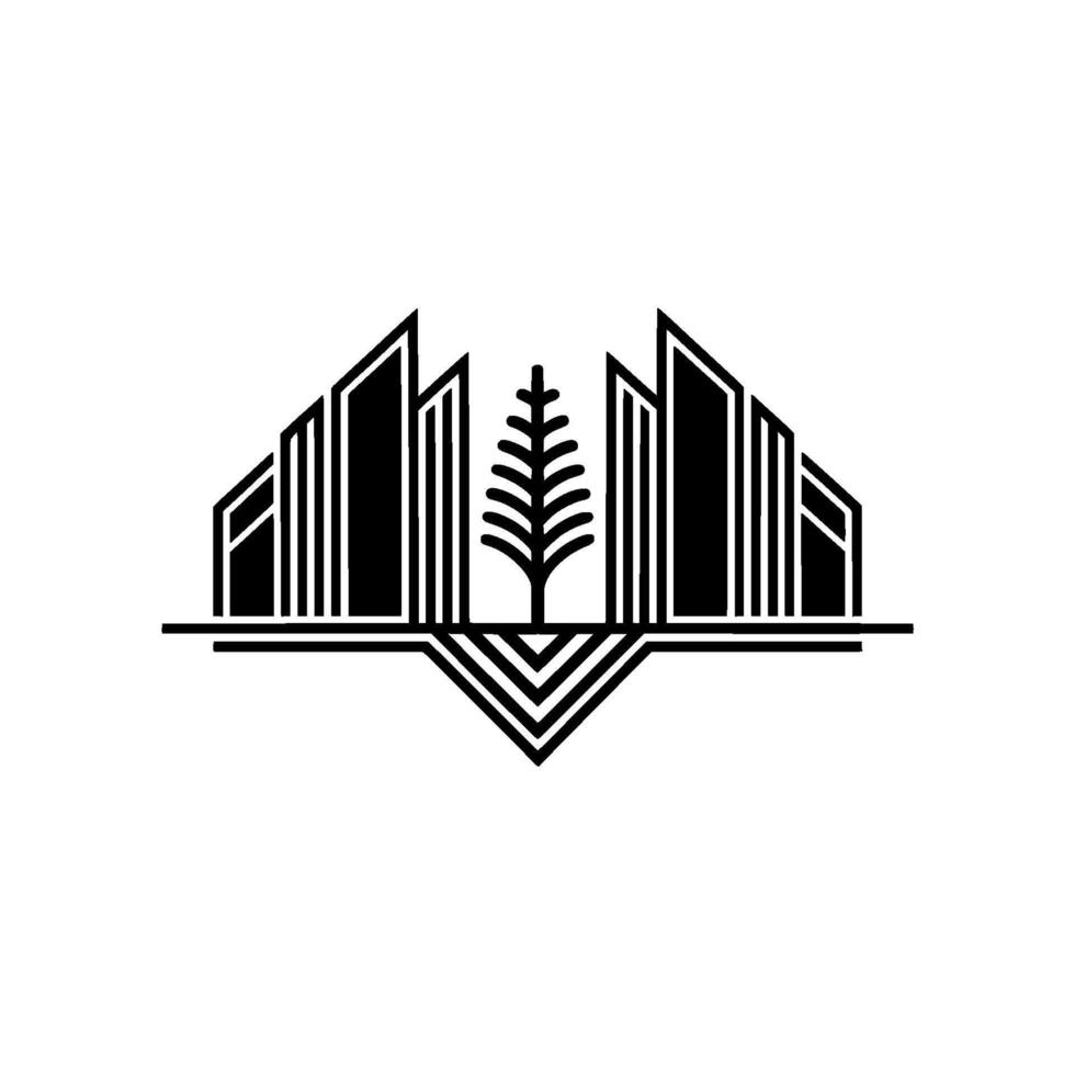 Urban Harmony Cityscape Nature Emblem vector