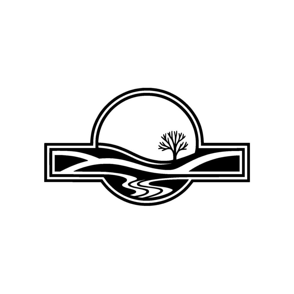 Minimalist Landscape Emblem Serene Horizon, Circle vector