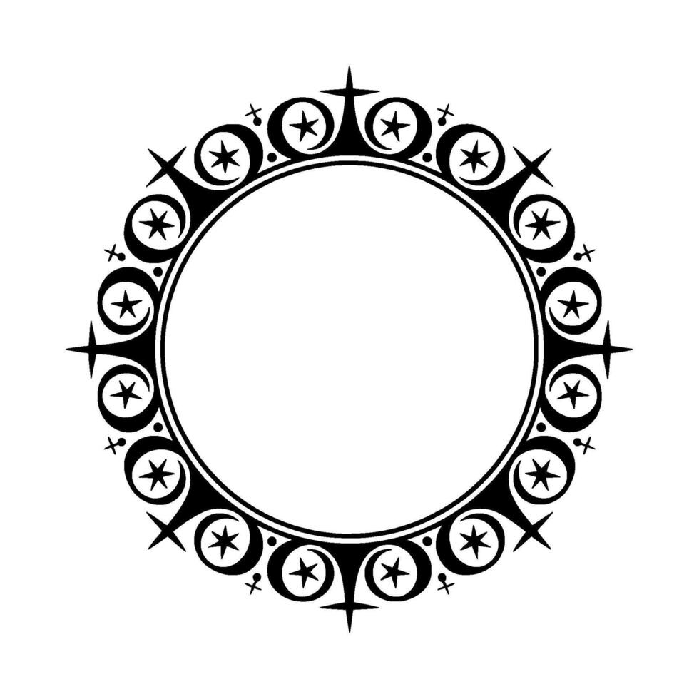 Celestial Circle Frame, Stylized Starburst Ornament vector