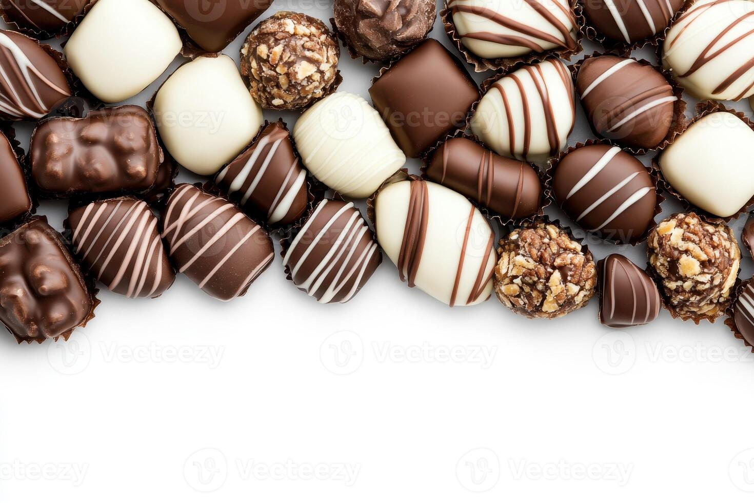 Assorted pralines arranged on a white plate photo