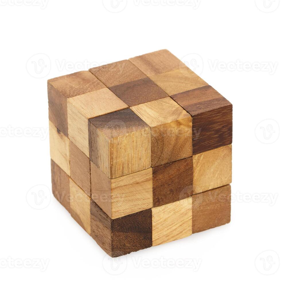 square puzzle wooden cube isolated on white photo