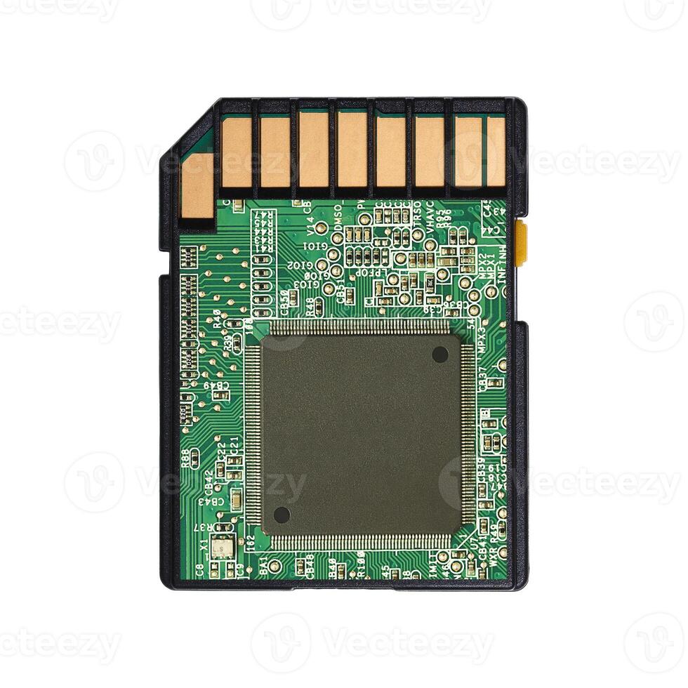 Micro SD card with circuit isolated on white photo