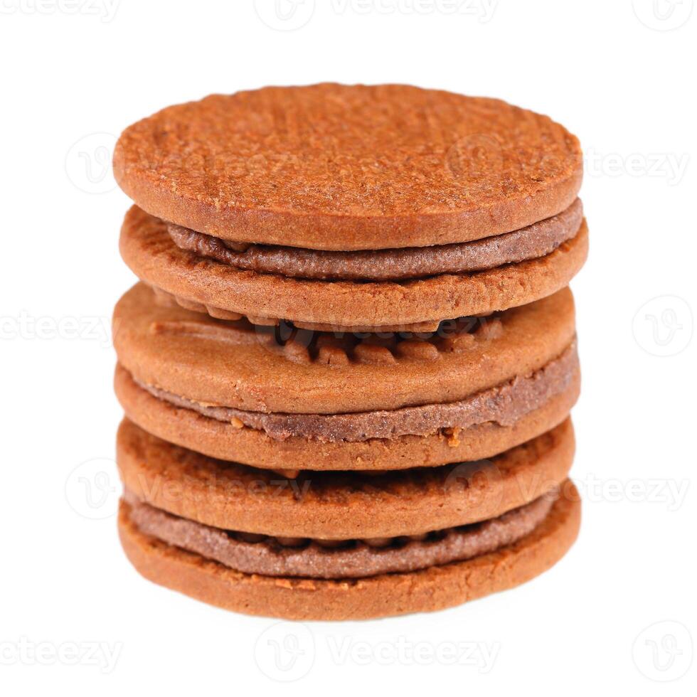 Stack of circle cookies isolated on white photo