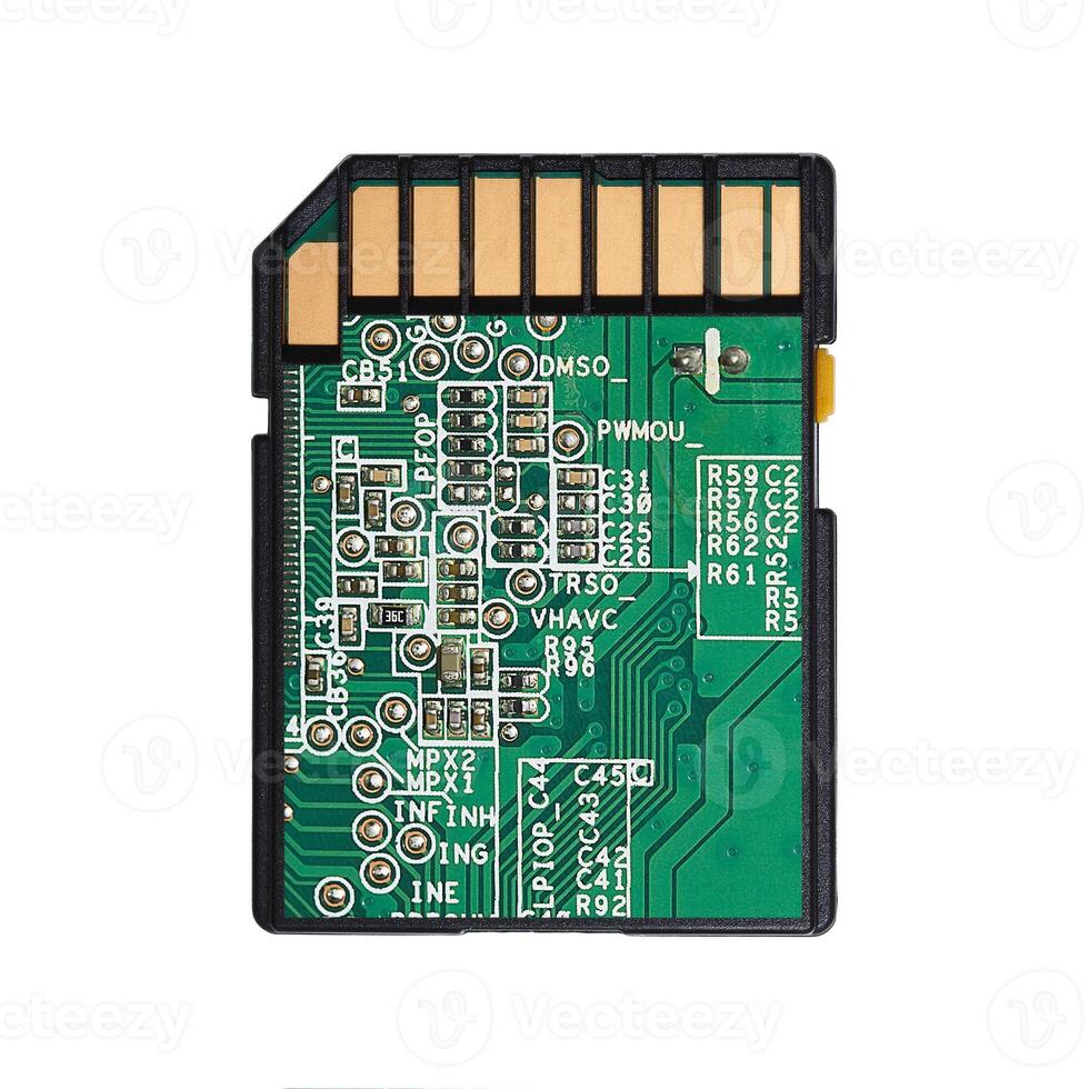 one micro SD card with circuit isolated on white photo