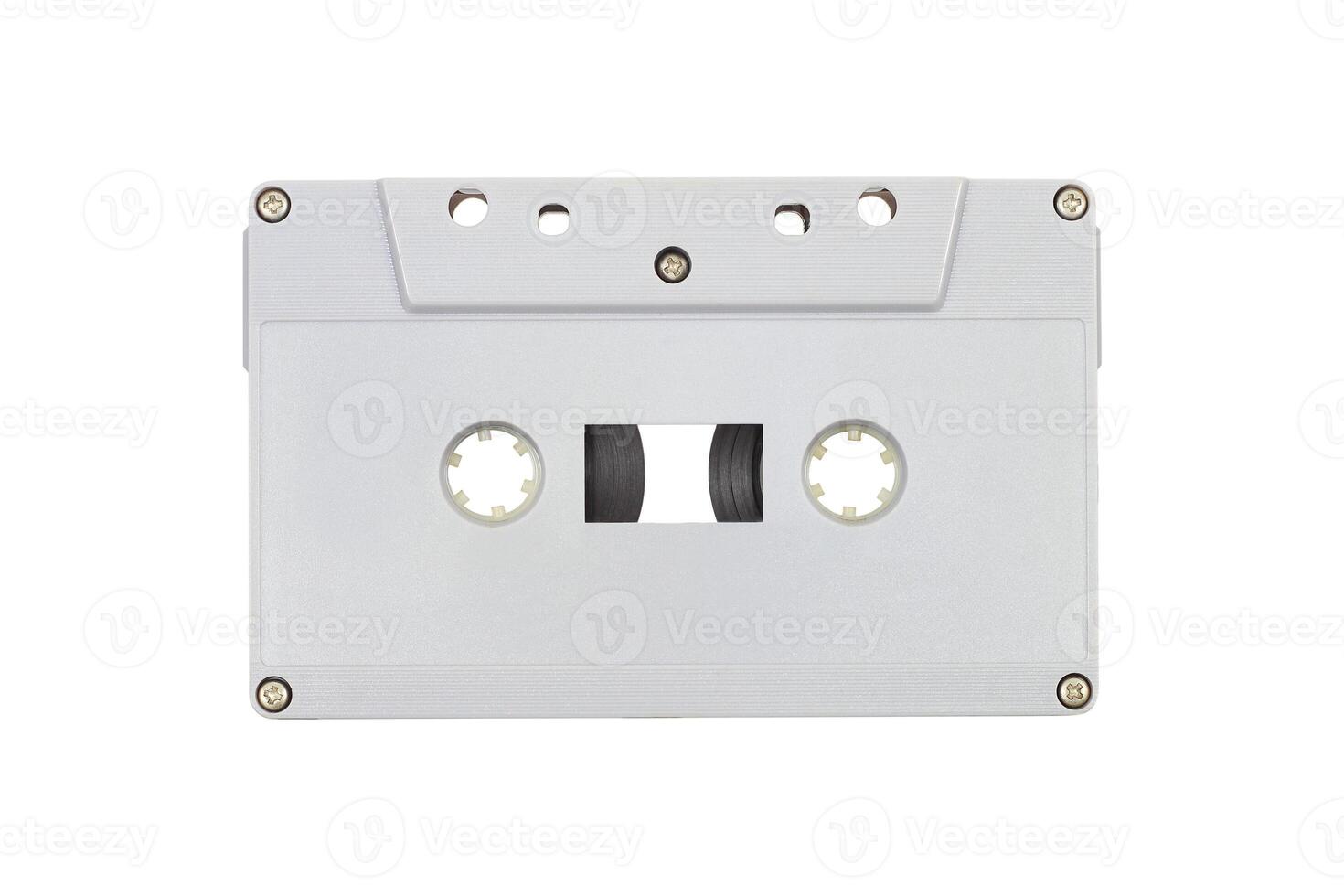 grey plastic audio cassette isolated on white photo