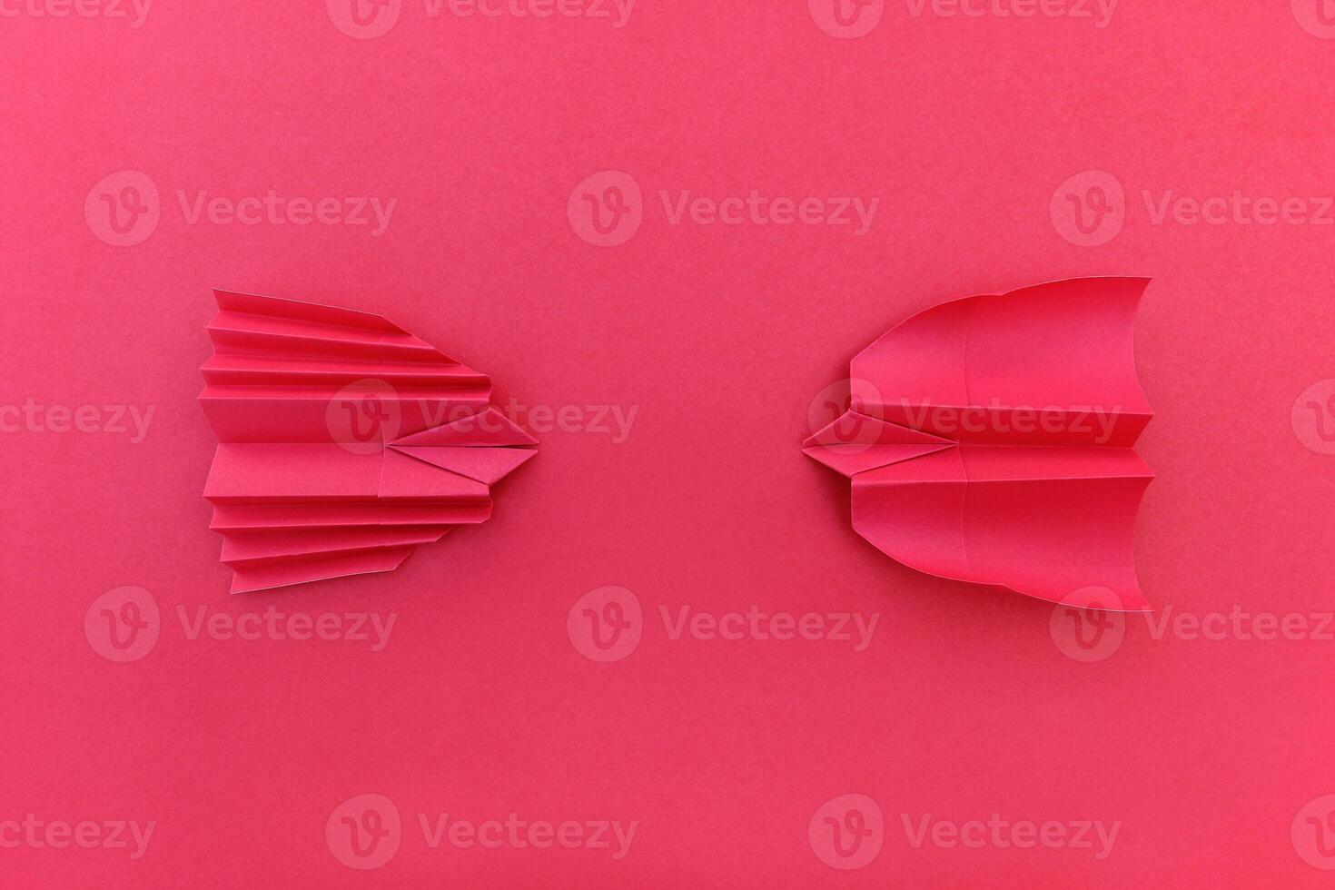 folding red paper bat and bird with fighting concept photo