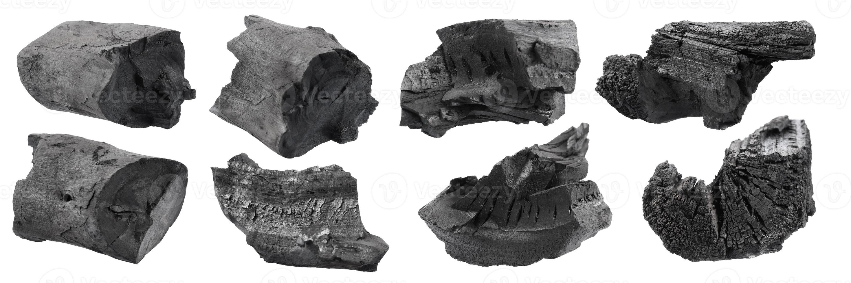 set of black charcoal isolated on white photo