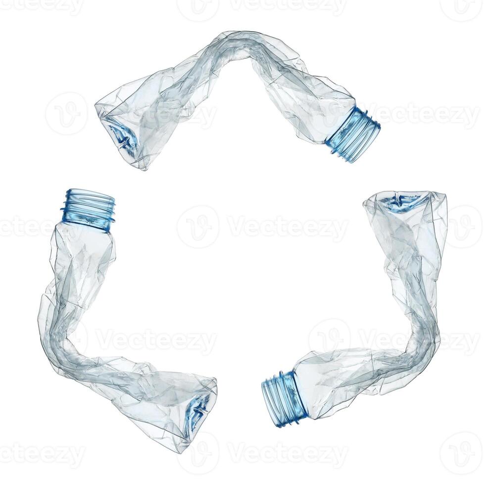 recycled sign by plastic bottles isolated on white photo