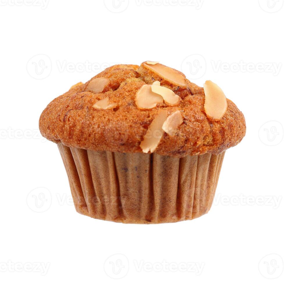 one almond banana cupcake isolated on white photo