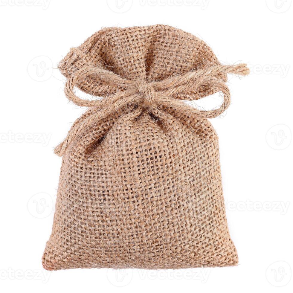 money sackcloth bag isolated on white photo