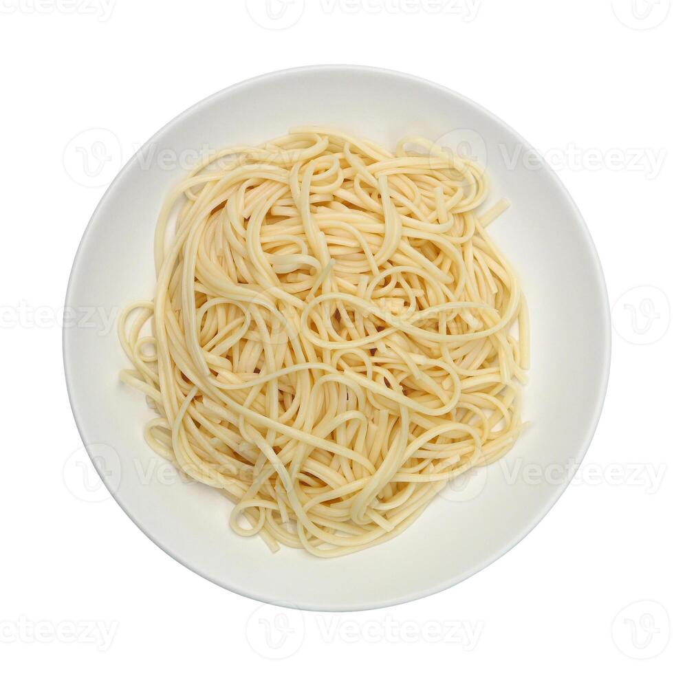 linguine pasta on circle white plate isolated on white photo